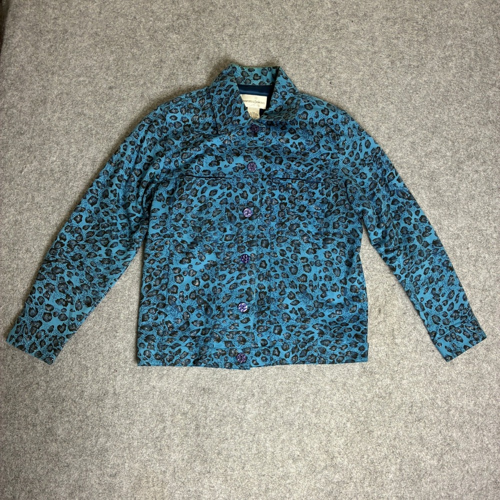 Drapers & Damons Size Petite Small Print Design Teal Blue Button Front Jacket